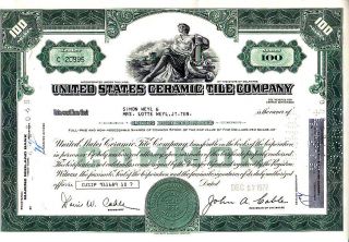 United States Ceramic Tile 1972 Stock Certificate photo