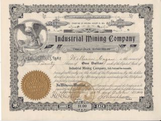Industrial Mining Company. . . . . . . .  1904 Stock Certificate photo