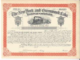 The York And Greenwood Lake Railway Company. . . .  1800 ' S Unissued Stock Cert. photo