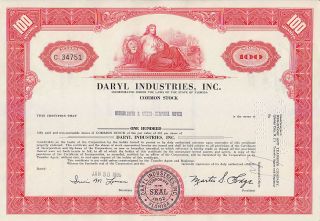 Daryl Industries (florida) Stock Certificate photo