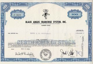 Black Angus Franchise System,  Inc.  Fl Stock Certificate photo