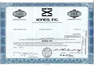 Xonics,  Inc.  Ca 1973 Stock Certificate photo