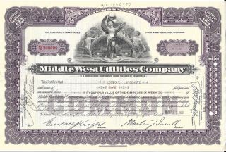 Middle West Utilities Company. . . . .  1927 Stock Certificate photo