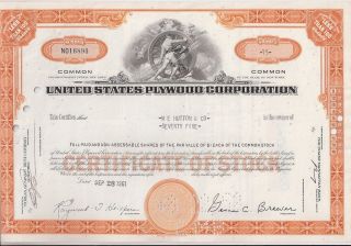 United States Plywood Corporation. . . . .  1954 Stock Certificate photo