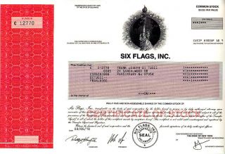 Six Flags,  Inc.  2010 Stock Certificate photo