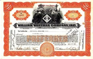 William Whitman Company Ma 1921 Stock Certificate photo