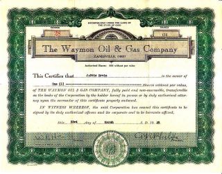 Waymon Oil & Gas Company Oh 1929 Stock Certificate photo