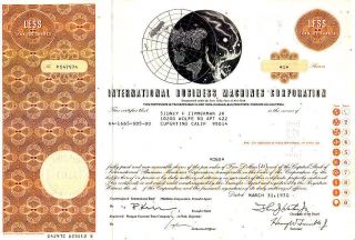 International Business Machines (ibm) Ny 1970 Stock Certificate photo
