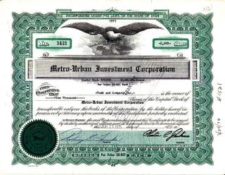 Metro - Urban Investment Corp.  Nv 1975 Certificate photo