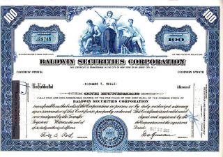 Baldwin Securities Corporation 1965 Stock Certificate photo