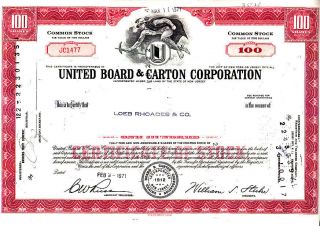 United Board & Carton Corp.  Nj 1971 Stock Certificate photo