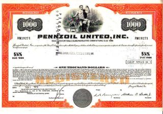 Pennzoil United,  Inc.  1972 Stock Bond Certificate photo