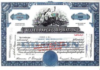 Allied Paper Corp.  Il 1965 Stock Certificate photo