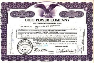 Ohio Power Company Oh 1969 Stock Certificate photo