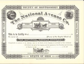 The National Avenue Co. . . . . . .  1880 ' S Unissued Stock Certificate photo