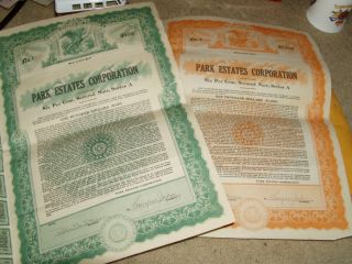 2 1929 Certificates From Park Estates Corporation 6% Secured Note Eagle Vignette photo