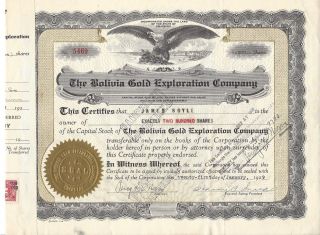 The Bolivia Gold Exploration Company. . . .  1929 Stock Certificate photo