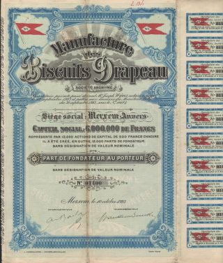 Belgium Biscuit Co Stock Certificate 1923. . .  Drapeau Biscuits photo