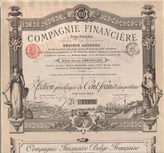 Belgium French Finance Co Stock Certificate 1899 photo