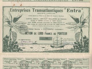 Africa Dahomey Transatlantic Ent.  Stock Certificate 1928 photo