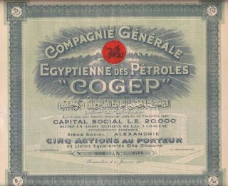 Egypt General Gas Company Of Egypt Stock Certificate 1940 photo