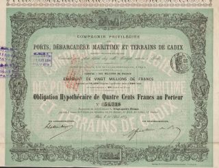 France Cadix Maritime Landing Ports Stock Certificate 1869 photo