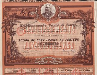 France Colonization Stock Certificate Pozzo Di Borgo 1913 photo