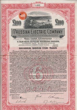 Germany Prussian Electric Co Stock Certificate 1928. . .  100l photo