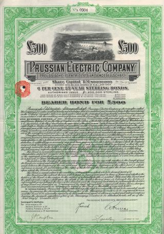 Germany Prussian Electric Co Stock Certificate 1928. . .  500l photo