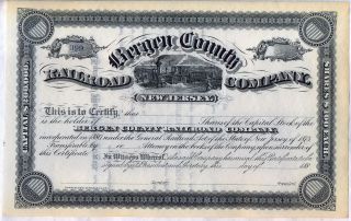Bergen County Railroad Company Stock Certificate Jersey 188_ photo