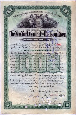 1892 York Central & Hudson River Railroad Company Bond Stock Certificate photo