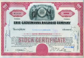 Erie Lackawanna Railroad Company Stock Certificate Rr Norfolk Southern Ns photo