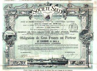 France Bond 1911 Society Sully 100 Fr Top Deco Uncancelled Coupons Issued 3000 photo