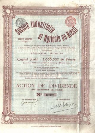Brazil Belgium 1906 Industrial Agricultural Society Uncancelled Coupons photo