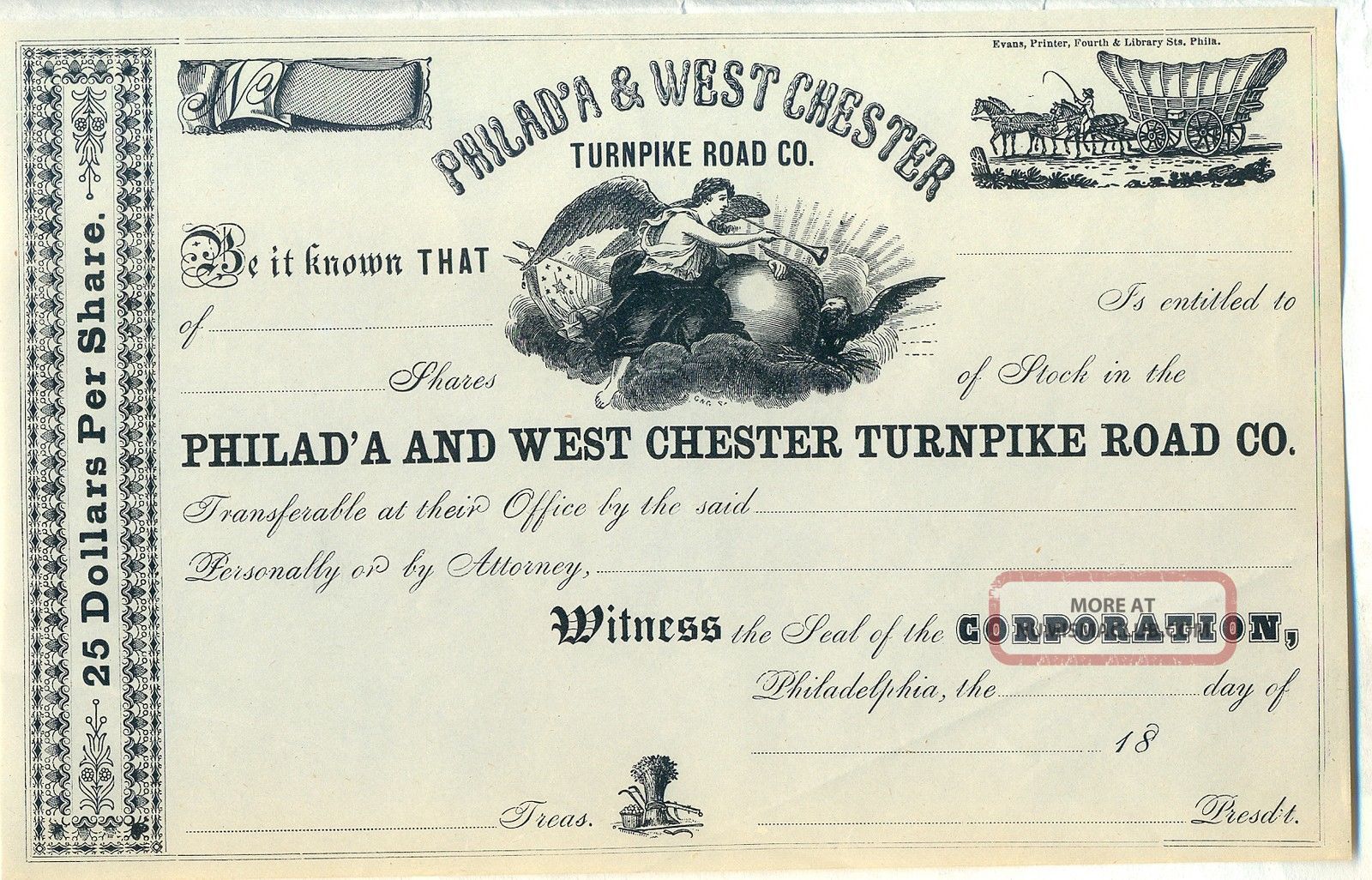 Philadelphia & West Chester Turnpike Co.  Stock Certificate Philad ' A Transportation photo