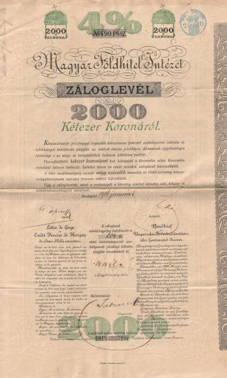 Hungary Government Bond Stock Certificate 1906 2000 Korona photo