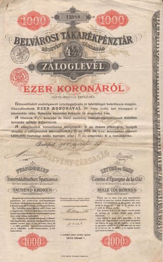 Hungary Government Bond Stock Certificate 1903,  1000 Korona photo