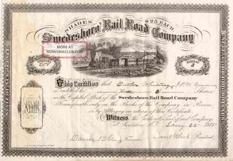 1885 Swedesboro Rr Stock Certificate Transportation photo