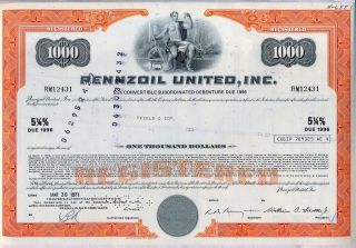 Pennzoil United Bond Certificate Stock Oil Gas Nascar Racing photo