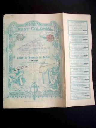 Belgium Trust Colonial Dividende Antique Bond Share Loan Stock Certificate photo