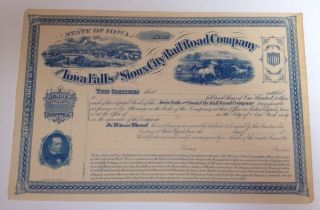 Iowa Falls And Sioux City Railroad Company Stock Certificate photo