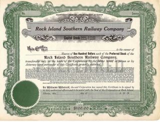 Rock Island Southern Rwy 19xx Stock Certificate photo