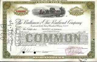 Baltimore And Ohio Rr Common Stock Less Than 100 Shares 1920 - 1940 Olive photo