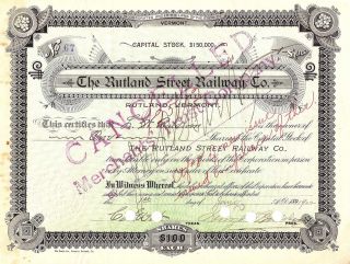 Rutland Street Railway Stock 1 Share Issued 1902 Vermont photo