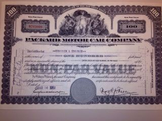 1950 ' S Packard Motor Car 100 Share Stock Certificate Auto Collectible photo