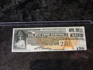 York Central Railroad Company $11.  25 April 1993 Series A American Bank Note photo