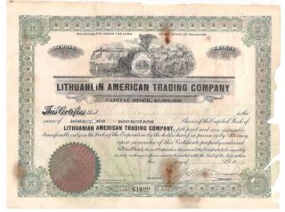 Lithuanian American Trading Company Capital Stock 1919 Lithuania / Lietuva photo