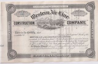 Western Air Line Construction Company. . .  Unissued Stock Certificate photo