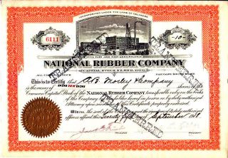 Natrional Rubber Company 1918 Stock Certificate photo