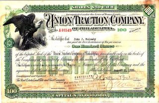 Union Traction Company Of Philadelphia Pa N1933stock Certificate photo
